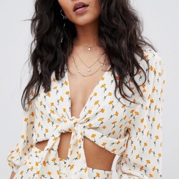 Faithful The Brand La Guardia Floral Cropped Tie-Front Crepe To Size 4 - Picture 7 of 16